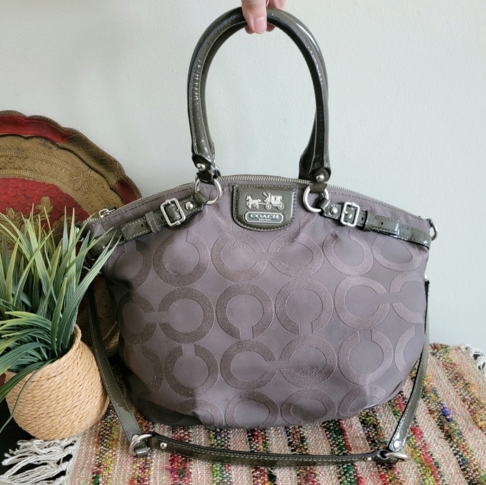 Coach Madison Op Art Satchel Shoulder Purse Bag Brown